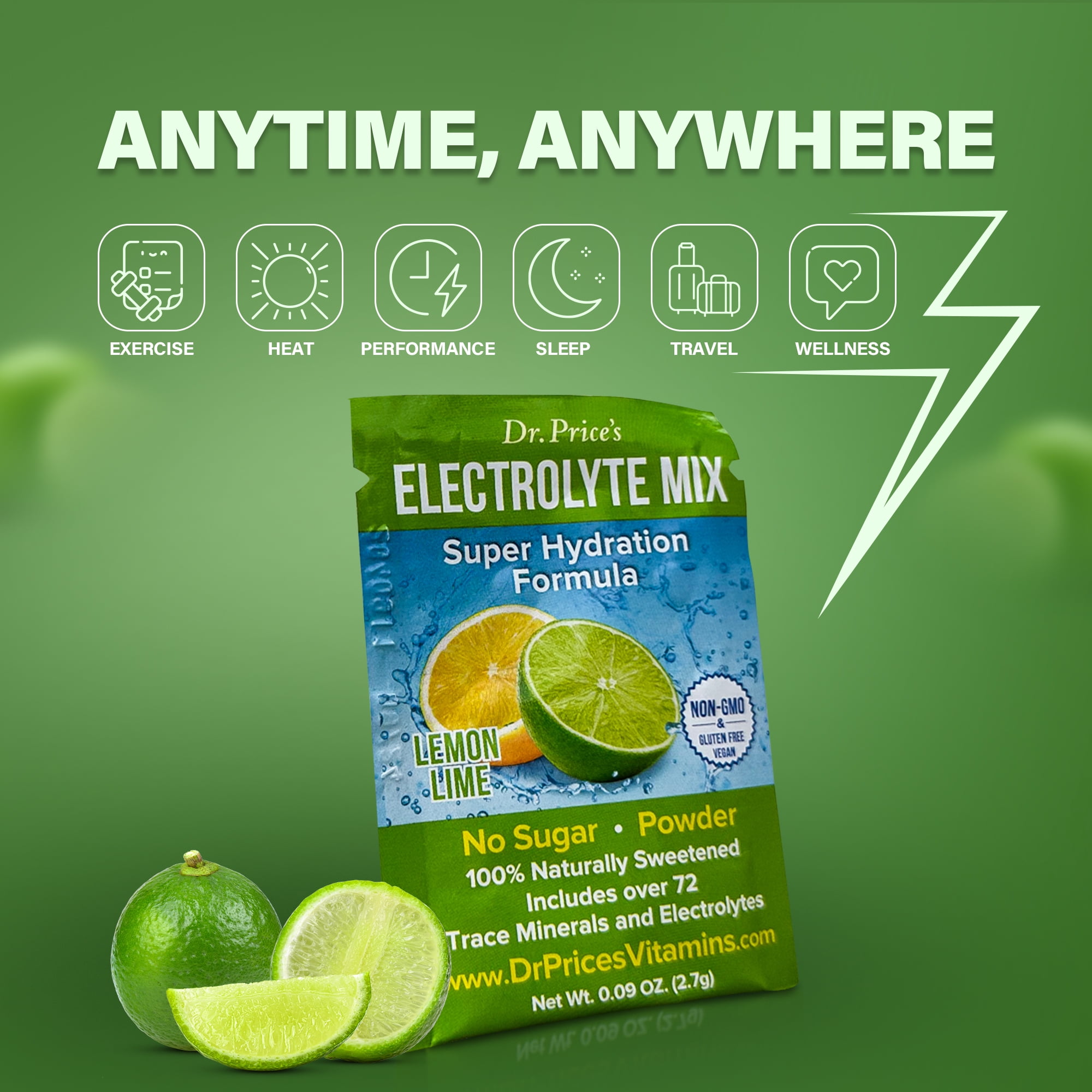 Dr. Price’s Electrolyte Mix – Lemon Lime Flavor, 30 Packets | Sugar-Free Hydration Powder with Trace Minerals
