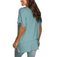 thumbnail image 5 of Summer Tops For Women Sevevn Womens Fashion V-Neck Rolled Sleeve Short Sleeve Blouse Casual Solid Loose T-Shirt, 5 of 5