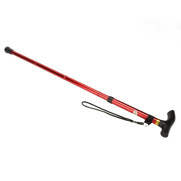 Bastón plegable de 5 secciones para adultos, ergonómico, estable, ligero, para caminar, para viajes, senderismo al aire libre, color rojo