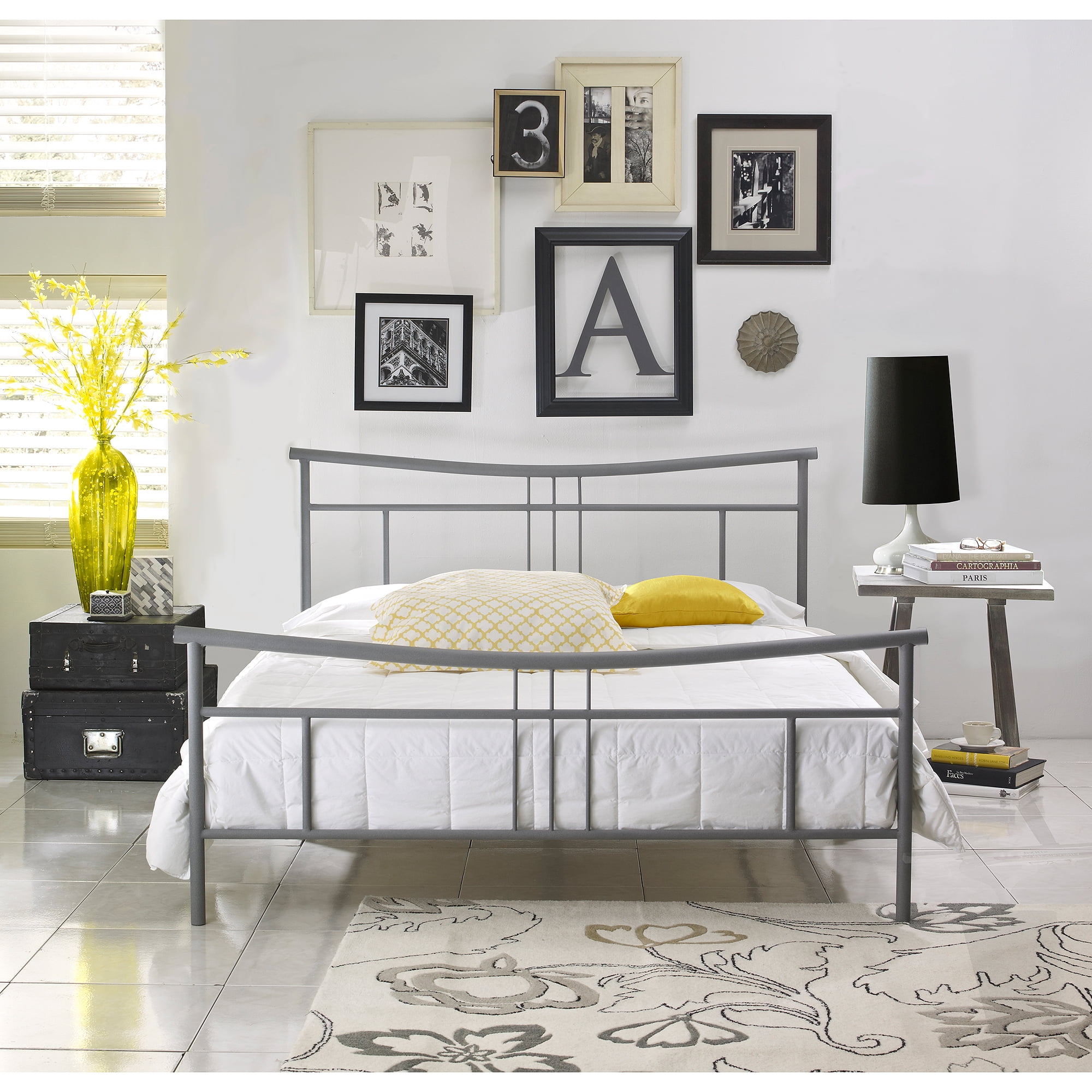 Premier Annika Metal Platform Bed Frame Queen with Bonus Base Wooden Slat System