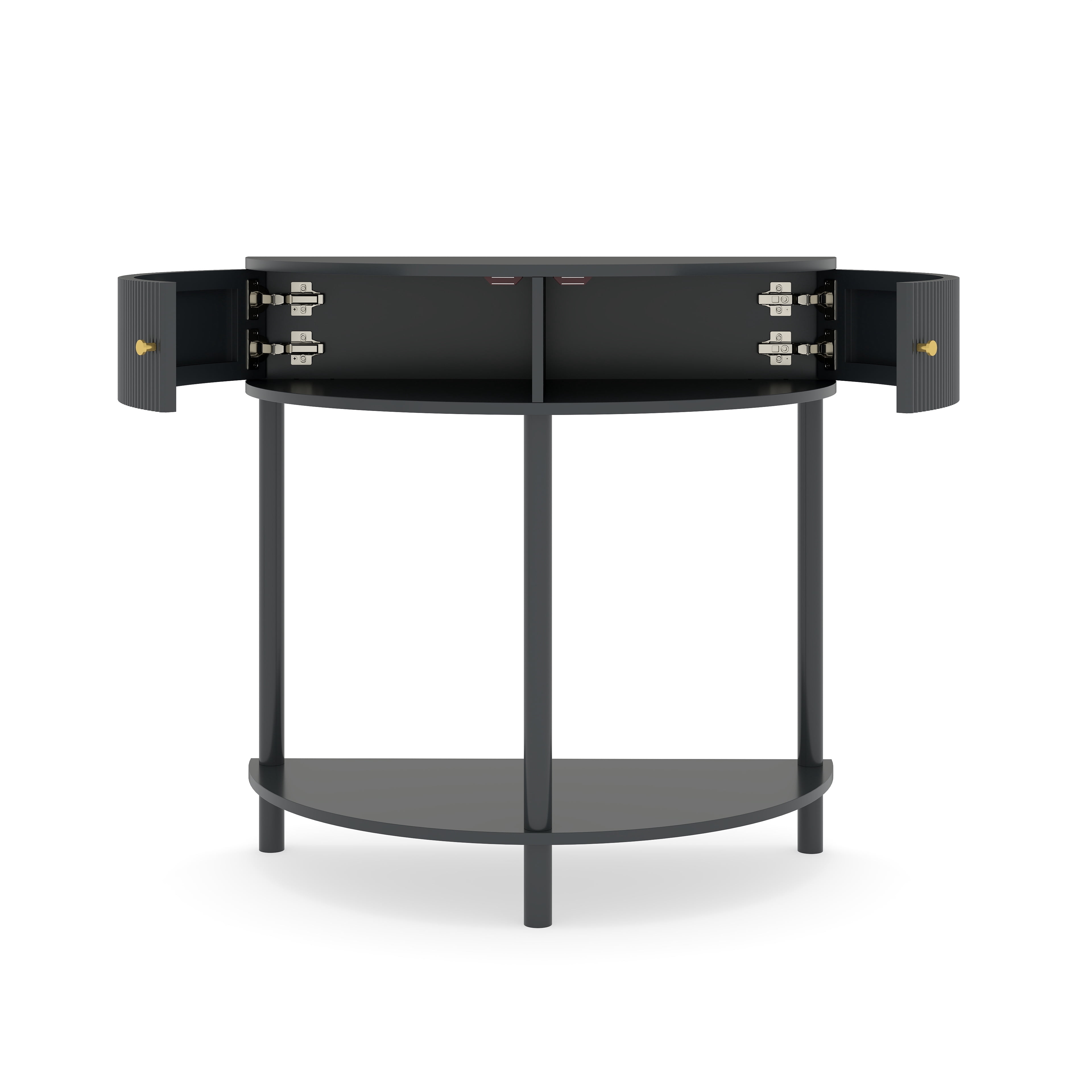 Aukfa Demi-Lune Console Table with Fluted Drawers, Half-Moon Entryway Accent Table Sofa Table, Black