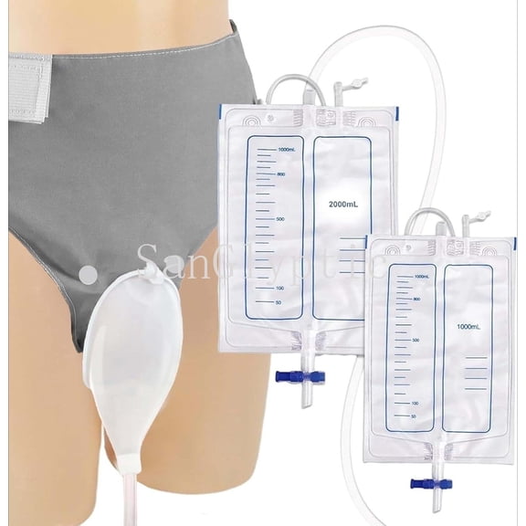 SanGlyptic Catheter for Women, Urine Collection System, Reusable Portable Silicone Urinal with 2 Bags (1000ml & 2000ml), 1.2M Tube, and Adjustable Breathable Pants (Women)