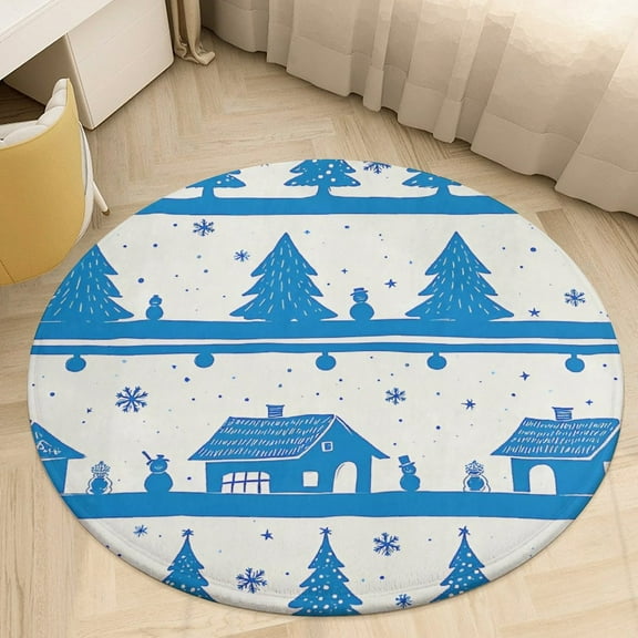 Christmas Pattern Snowflakes Christmas Trees Cartoon Santa Round Area Rugs for Bedroom Living Room, 3FT Soft Indoor Circle Carpets, Carpet Home Decor Floor Mat