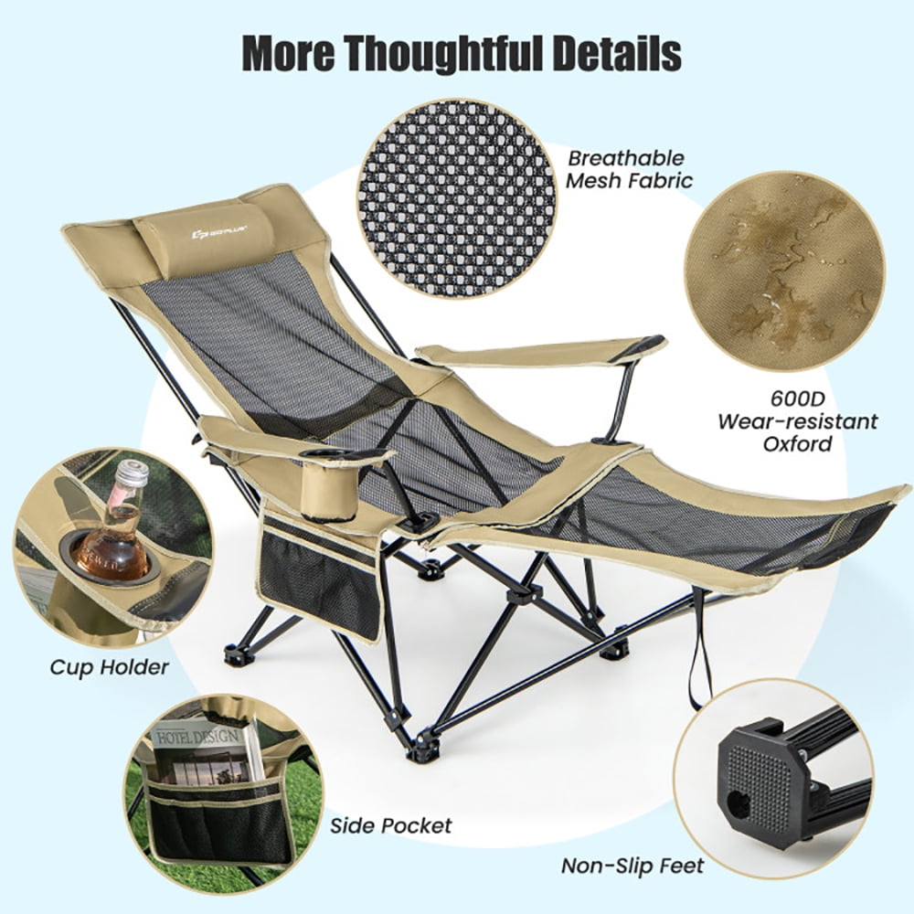 Aimee Lii Camping Lounge Chair with Detachable Footrest Adjustable Backrest, Portable Folding Chair, Khaki Aimee Lii Camping Lounge Chair with Detachable Footrest Adjustable Backrest, Portable Folding Chair, Khaki