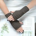 thumbnail image 4 of Xfvqtps Fingerless Gloves for Womens Thumb Hole Wrist Stripe Knitting Crochet Solid Color Fashion Windproof Thermal Warm Winter Mittens Dark Gray, 4 of 4