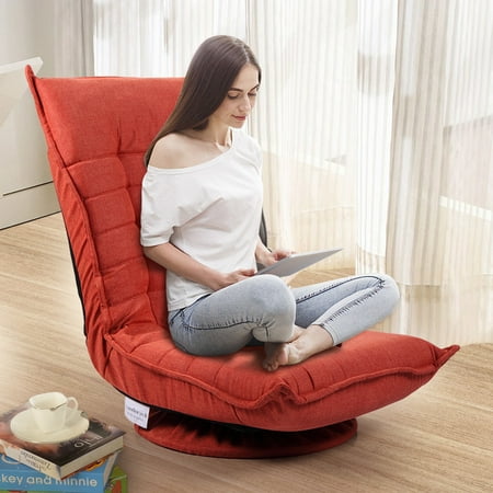 Orange Armchair Jaxpety Adjustable 5-Position Floor Chair Fabric Folded 360 Rotation Swivel Video Rocker Gaming Sofa Chair Angle Chair Orange Red ()