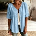 thumbnail image 5 of Stamzod Shackets for Women Casual V Neck Button Down Shirt Tops Summer Beach Short Sleeve Shacket Blue B L, 5 of 7