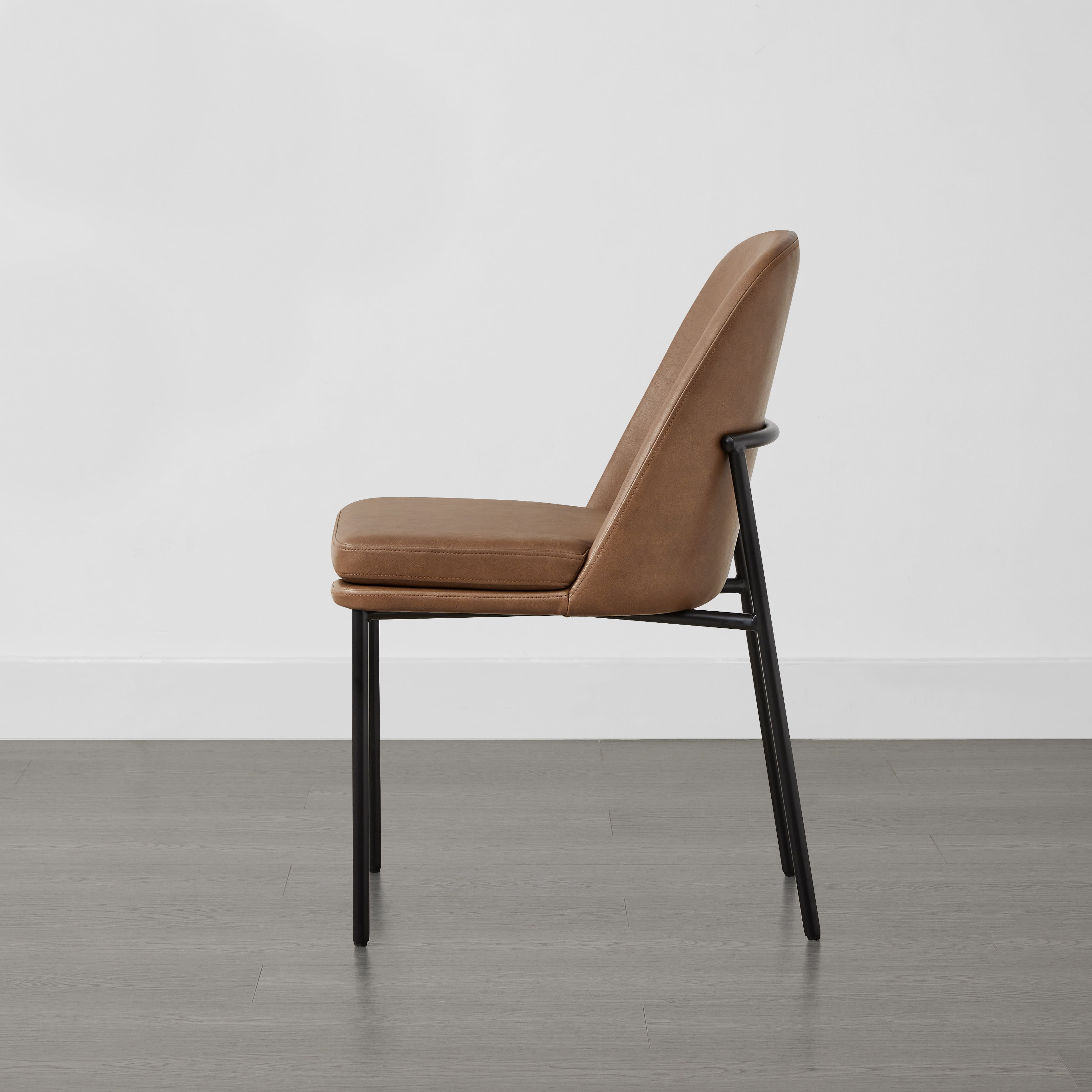 Spruce & Spring Modern Upholstered Dining Chair with Metal Legs Set of 2, Faux Leather in Saddle Brown