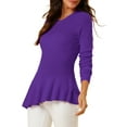 thumbnail image 5 of MODA NOVA Juniors Long Sleeves Ribbed Irregular Curved Hem Peplum Knit Blouse, 5 of 7