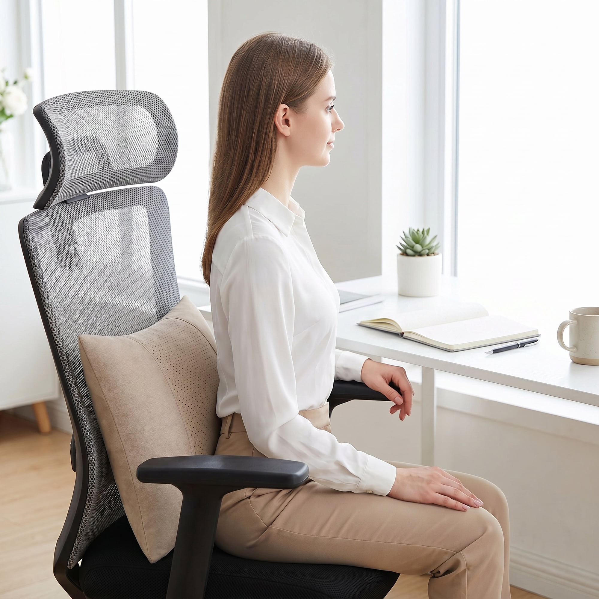 Unique Bargains Lumbar Support Pillow Down Back Support Almond 14.2" x 9.8"