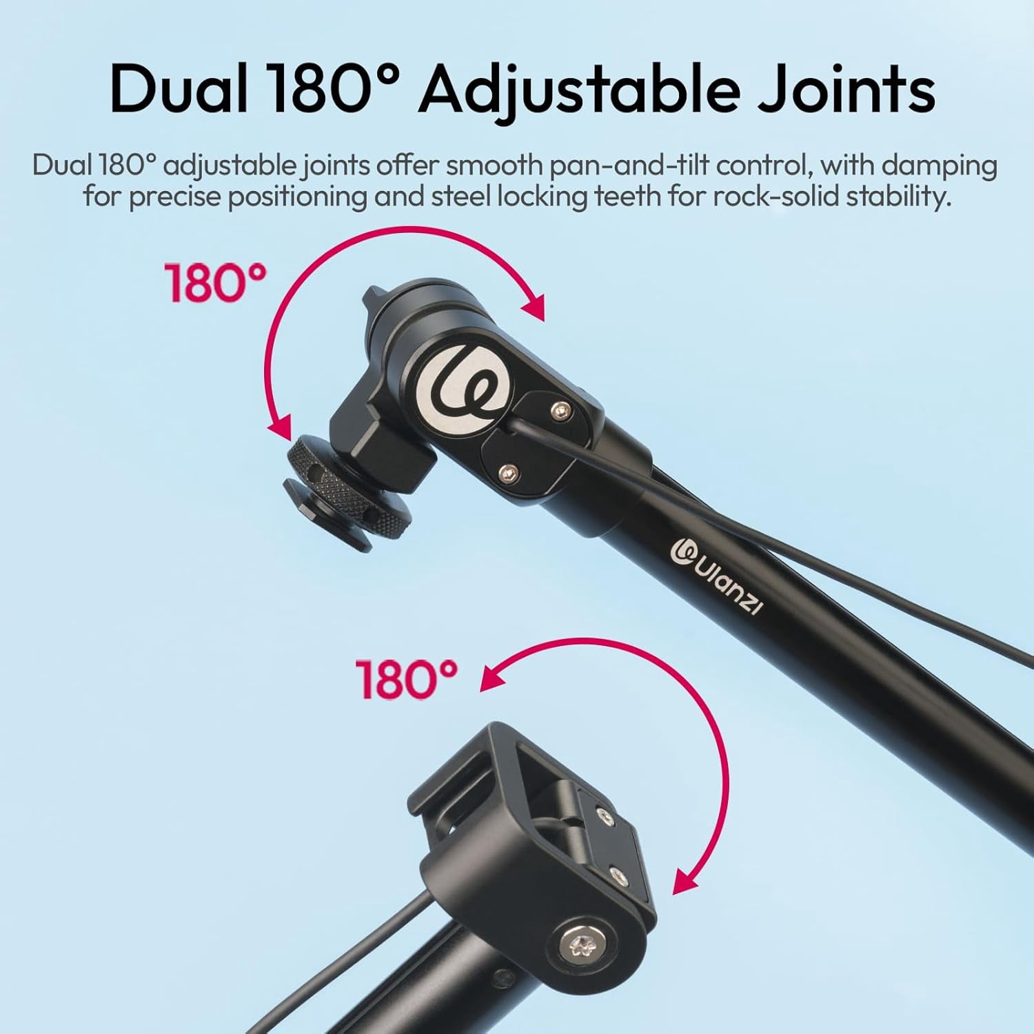ZJ08 Extendable Cold Shoe Mic Arm Pole with Built-in 3.5mm Audio , 3 Section Aluminum Microphone  Pole for Cold Shoe Microphones, Angle Length Adjustable, 1KG  Load