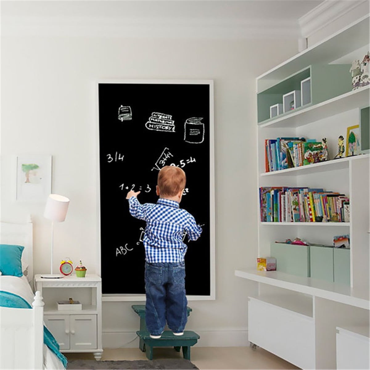 Home Kitchen Stickers Wallpaper Removable Blackboard Large Chalkboard Wall Sticker Decal Gift with 5 Chalks for Kids Toys,Restaurant Menu Chalkboard Art Quotes Office