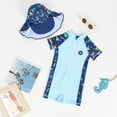 thumbnail image 3 of GYRATEDREAM Toddler Boys Swimsuits One Piece Rash Guard Swimwear Zipper Bathing Suit UPF50+ with Hat Cartoon Swimsuit Set for 6-12M Light Blue, 3 of 5