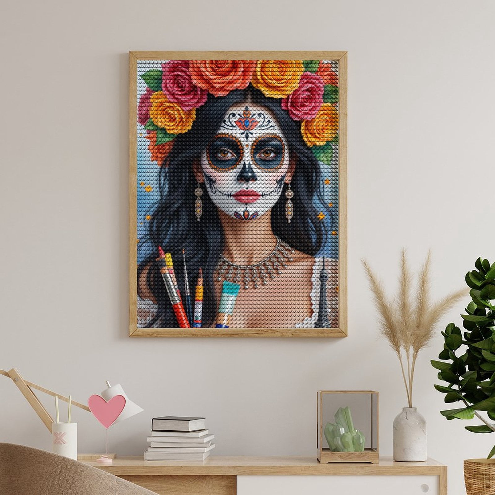 Diamond Art Kits for Adults, Colorful Painted Face Art Flowers 5D Diamond Painting Kits for Adults Beginners, DIY Full Drill Diamond Painting, Gem Art and Crafts 12x16