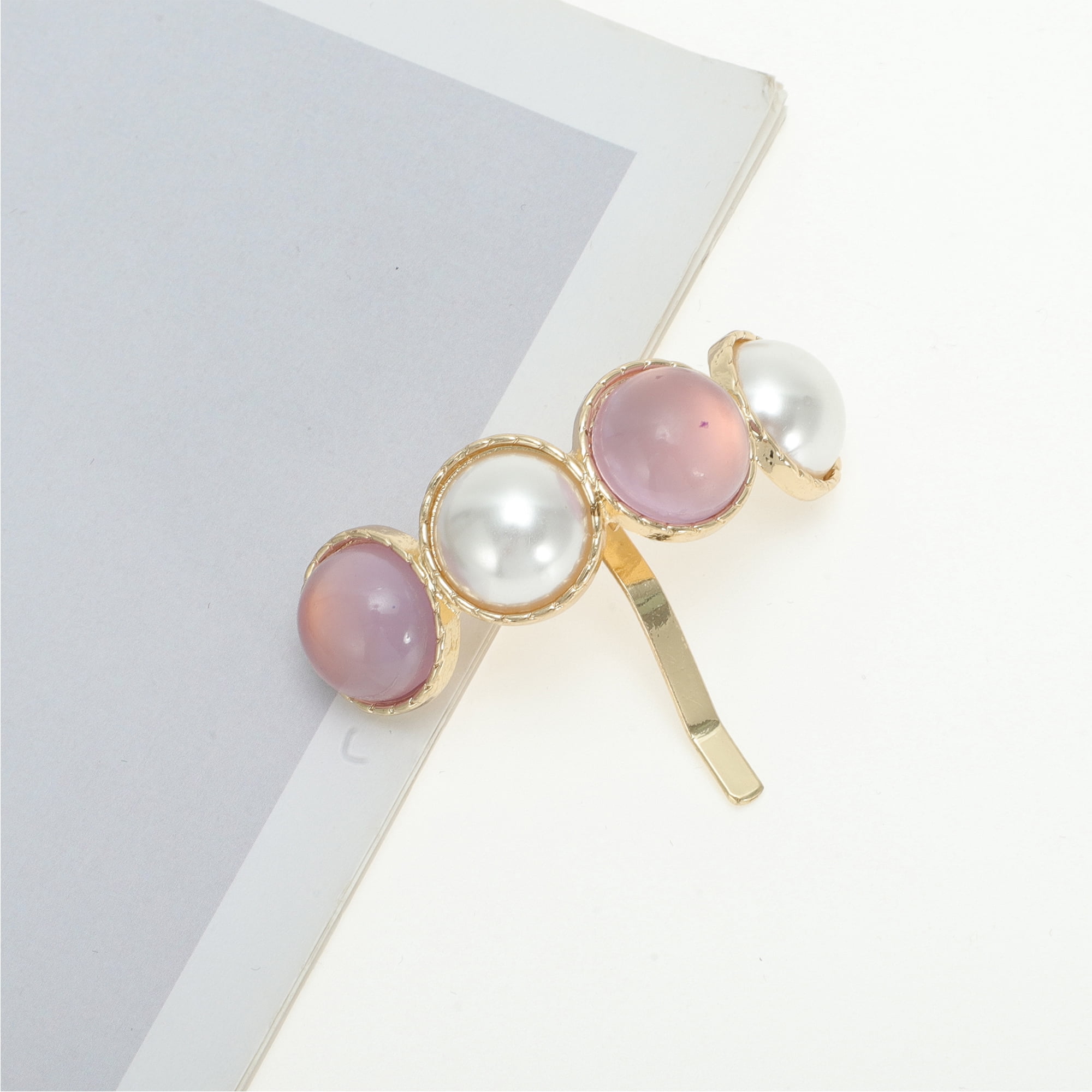Unique Bargains Faux Pearl Ponytail Buckle Hair Clip Purple White Gold Tone