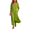 thumbnail image 2 of Omexry Beach Dresses for Women Women Casual 3/4 Sleeve Solid Turndown CollarButtons Hem Slitted Long Dresses, 2 of 7