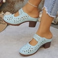 thumbnail image 4 of Dakaela Clogs for Women Closed Toe Chunky Heels Mules Cutout Hollow Slip on Slides Loafer Shoes Arch Support Summer Heeled Sandals Sky Blue 7.5, 4 of 9