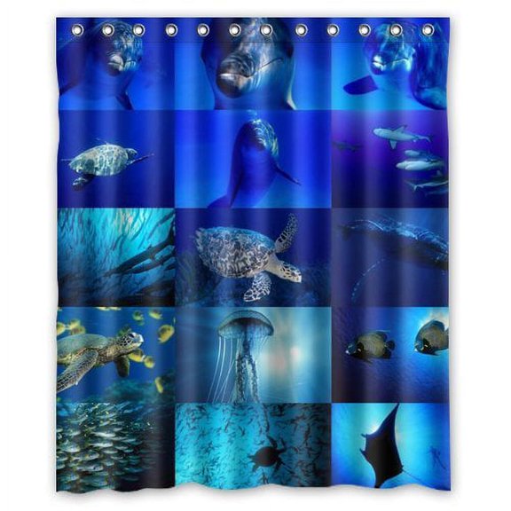 HelloDecor Ocean Sea Life Animals Shower Curtain Polyester Fabric Bathroom Decorative Curtain Size 60x72 Inches