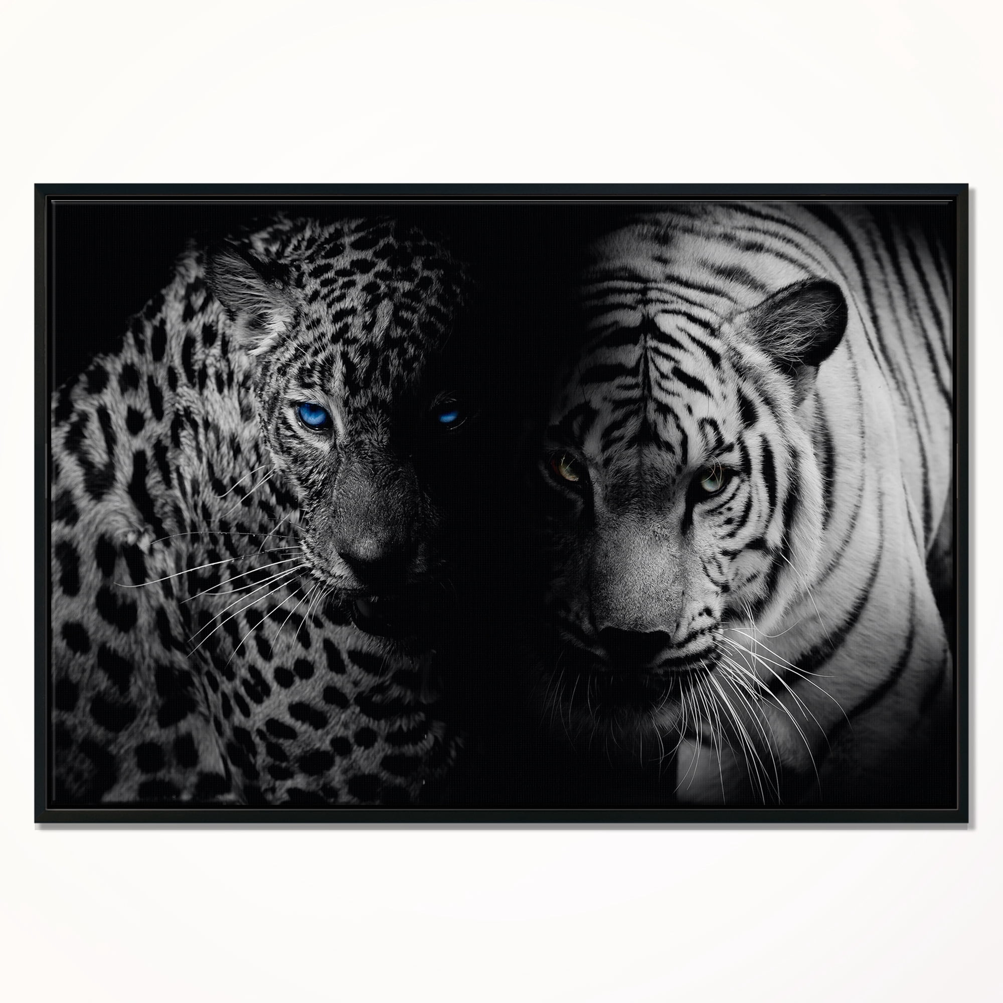 Designart ' Leopard and Tiger in Black ' Animal Framed Canvas Art Print