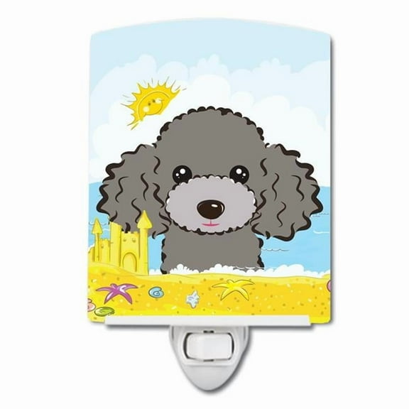 Caroline's Treasures BB2127CNL Silver Gray Poodle Summer Beach Ceramic Night Light, 6x4x3", multicolor