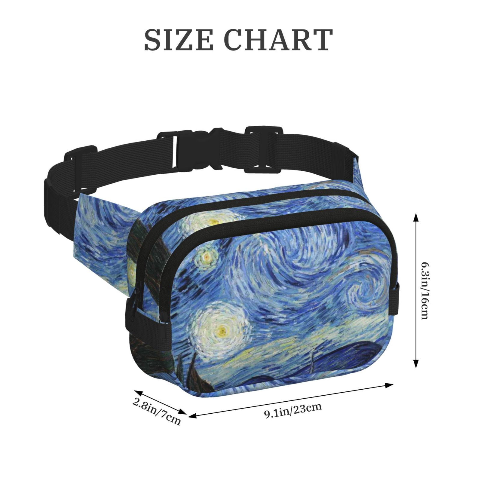 Picia The Starry Night Print Square Double-Layer Waist Bag Mini Adjustable Waist Belt Bag Exercise Running Travel Hiking