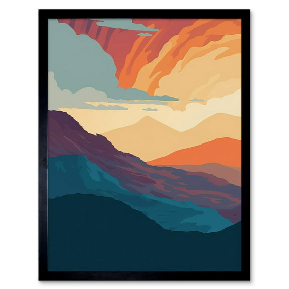 Atmospheric Sunset Sky Serene Mountain Landscape Art Print Framed Poster Wall Decor 12x16 inch