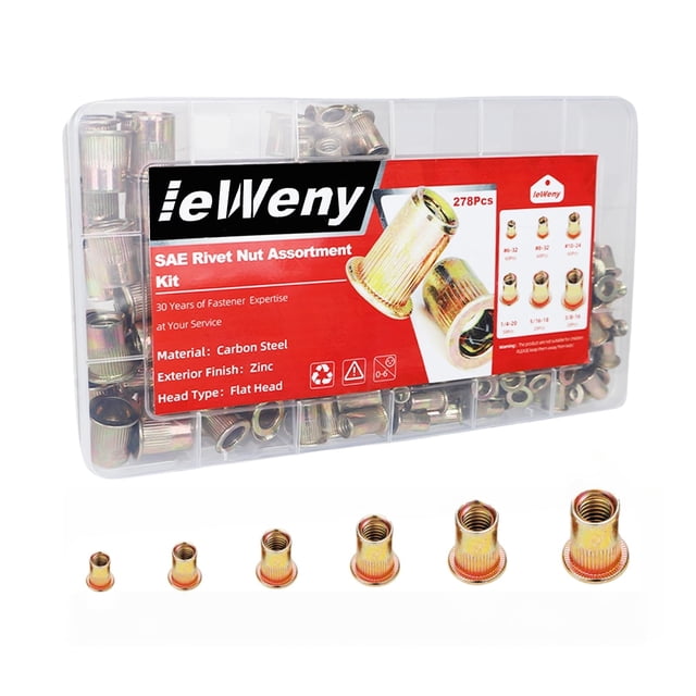 Kit de herramientas para remaches IeWeny, 278 piezas, con 3/8-16, 5/16-18, 1/4-20, #10 -24