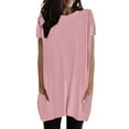 thumbnail image 1 of WEAIXIMIUNG T-Shirts Graphiques pour Femmes avec Chien, Mode Décontractée, Couleur Unie, Col Rond, Manches Courtes, Poche, Long Haut, 1 of 4