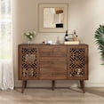 thumbnail image 6 of HLR Hollow-Carved Accent Cabinet with 3 Drawers And 2 Storage Doors, P2 grade MDF Brown, 6 of 7