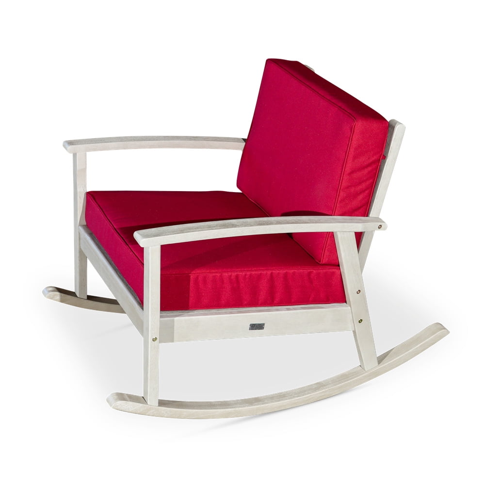 Cfowner Modern Accent Rocking Chair for Living Room/Bedroom/Nursery, Driftwood Gray Finish, Burgundy Cushions