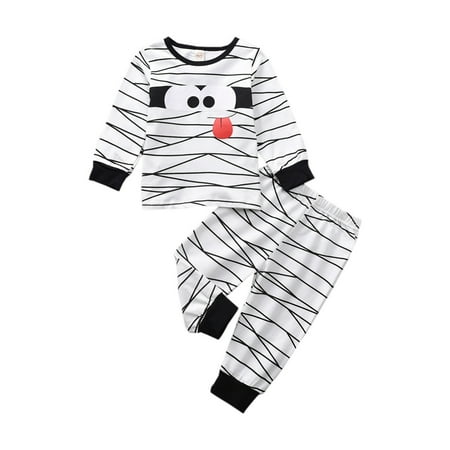 

nsendm Shirt And Skirt Set for Teens Toddler Infant Kids Girls Boys Outfit Halloween Prints Baby Girl Cotton Clothes White 3-4 Years