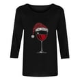 thumbnail image 4 of Elvqul 3/4 Sleeve Tops for Women Party T Shirts Pullover Loose Black Crewneck Funny Juniors Blouses Christmas, 4 of 6
