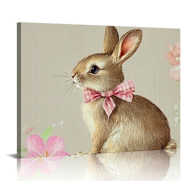SHERONV Rabbit Bow Flowers Canvas Prints Wall Art Home Decor 20x16in