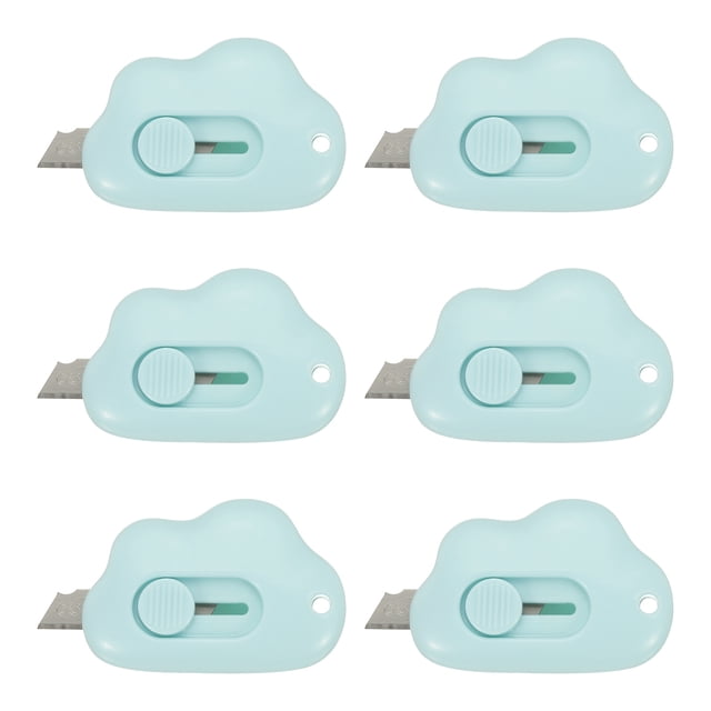 Uxcell Box Cutters, 6 Pcs Retractable Letter Opener Cloud Shaped Small Package Opener Envelope Slitter, Blue (2.4x1.5Inch)
