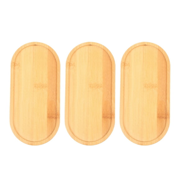 KALLORY 2Pcs Bamboo Plant Pot Holder Oval Tray Natural Rustic Drip Catcher for Home Garden