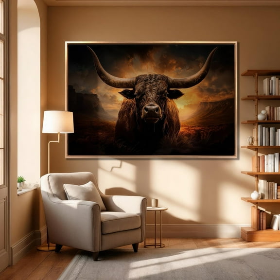 Texas Longhorn Cow Bull Wall Art Farmhouse Decor Texas Longhorns Bull Poster Buffalo Wall Art Rustic Wall Decor, Unframed Poster Size 24x36
