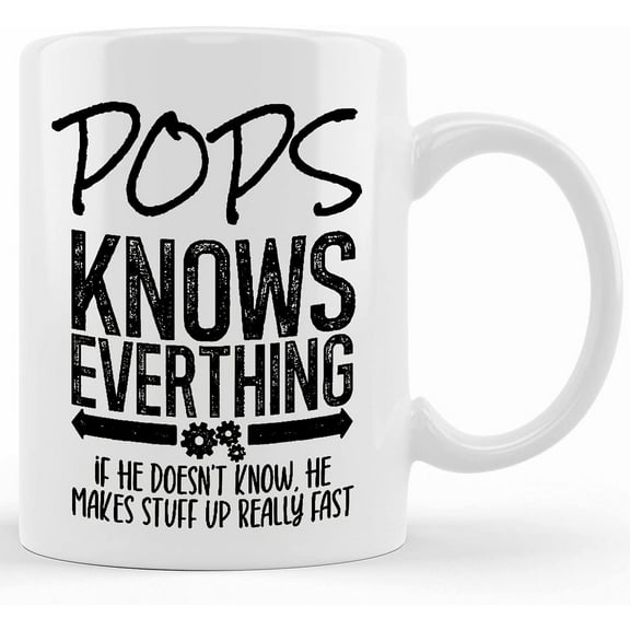 Pops Knows Everything Coffee Mug White,, Gift Idea For Father's Day, Ceramic Novelty Coffee Mug, Tea Cup, Gift Present For Birthday, Christmas Thanksgiving Fest