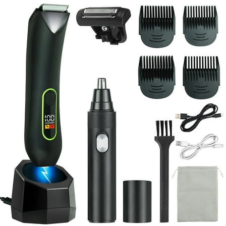 WarmWink Rechargeable Body Hair Trimmer for Men, 2 in 1 Body Groomer for Men, Replaceable Hair Cutting Blade & Shaver Head, IPX7 Waterproof Wet/Dry Ball Groin Trimmer with Charging Base