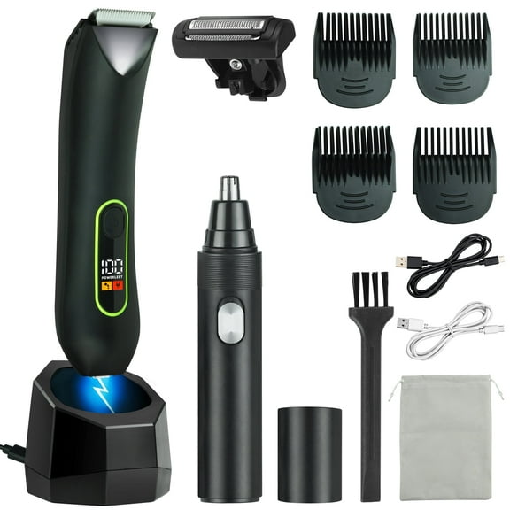 WarmWink Rechargeable Body Hair Trimmer for Men, 2 in 1 Body Groomer for Men, Replaceable Hair Cutting Blade & Shaver Head, IPX7 Waterproof Wet/Dry Ball Groin Trimmer with Charging Base
