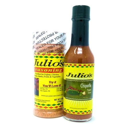 Julio's Famous Seasoning and Chipotle Hot Sauce Gift Pack - Includes 8 oz Julio's Seasoning and 5 oz Sauce - Ideal Taco Seasoning and