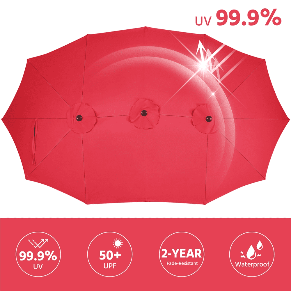 Renwick 13 Ft Outdoor Patio Parasol Umbrella with Base Stand, Red
