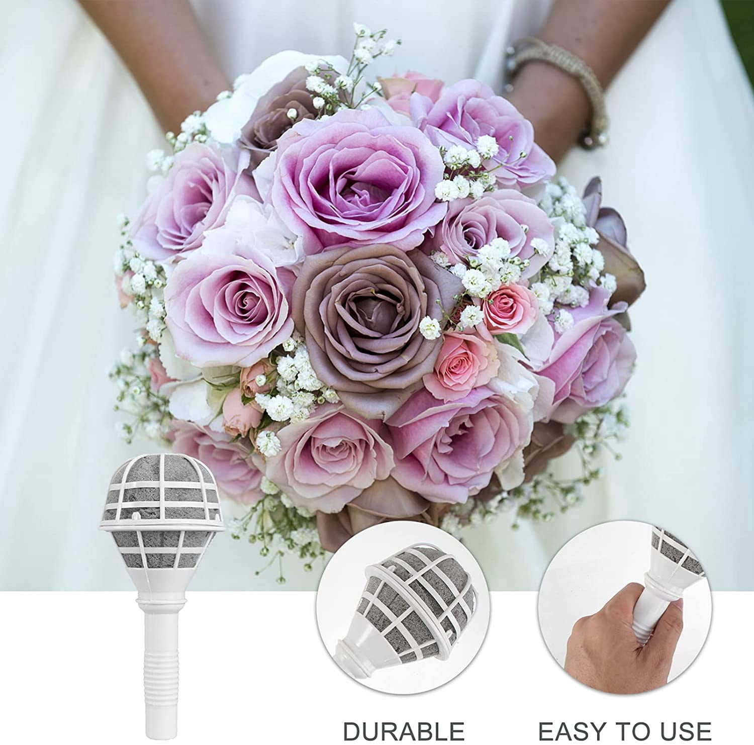 ABPETE 6PCS Bouquet Holders Bride Bouquet Foam Handle Wedding Bridal Dry Flower Holder DIY Bouquet Making Supplies Adjustable Hand Tied Bouquet Holders for Wedding