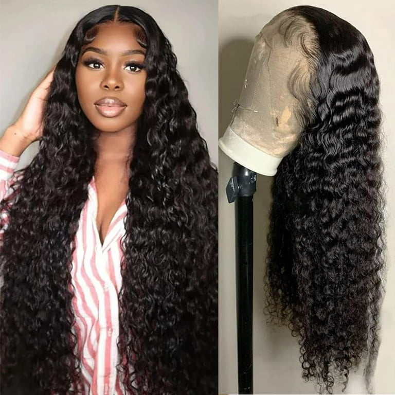 HD Lace Front Human Hair Wigs For Black Women 10A Brazilian Deep Wave Wig  Pre plucked Curly Lace Human Hair Wigs with Baby Hair Bleached Knots Wet  and Wavy Lace Frontal Wigs