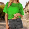 thumbnail image 2 of Xmyrz Womens Swim Suit Coverup Mesh Sheer Cover Up Short Sleeve T-Shirt Top Solid Color Bathing Suit Coverup Casual Beachwear Green S, 2 of 5