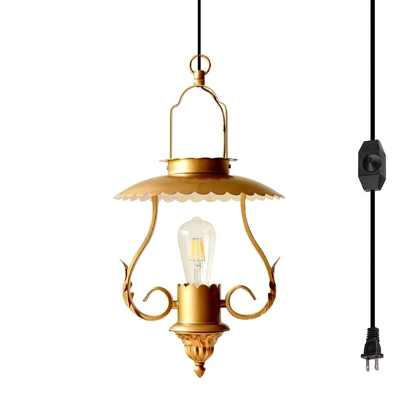 Kiven Pendant Light Equipped with Dimmable Lighting Wire（177.16 inches）,E26 1-Light Retro Chandelier French Style Art American Village Middle Europe-Antique Brass(Bulb Not Included)