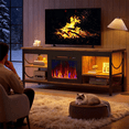 thumbnail image 5 of Pinmoco Electric Fireplace TV Stand for TVs up to 65", Gaming LED Entertainment Center with Open Storage Shelves for Living Room, Bedroom, Rustic, 5 of 10