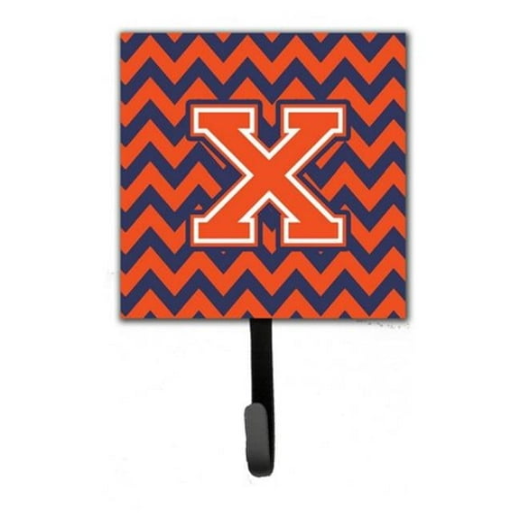 Letter X Chevron Orange & Blue Leash or Key Holder, 6 x 1.25 x 4.25 in.