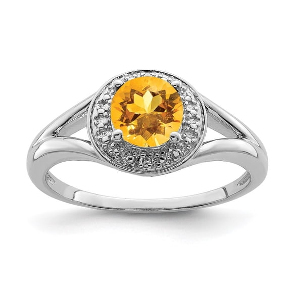 Auriga Fine Jewelry 925 Sterling Silver 0.76ct Round Cut Citrine and Diamond Engagement Ring Size- 7 for Women