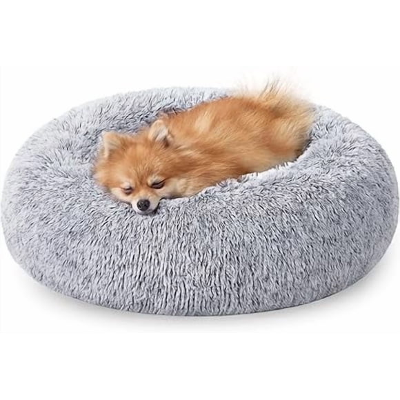 Cama de Perros, Cama para Mascotas, Diámetro de 60 cm, Cojín Central Extraíble y Lavable, Alfombra de Felpa, Gris Ombré