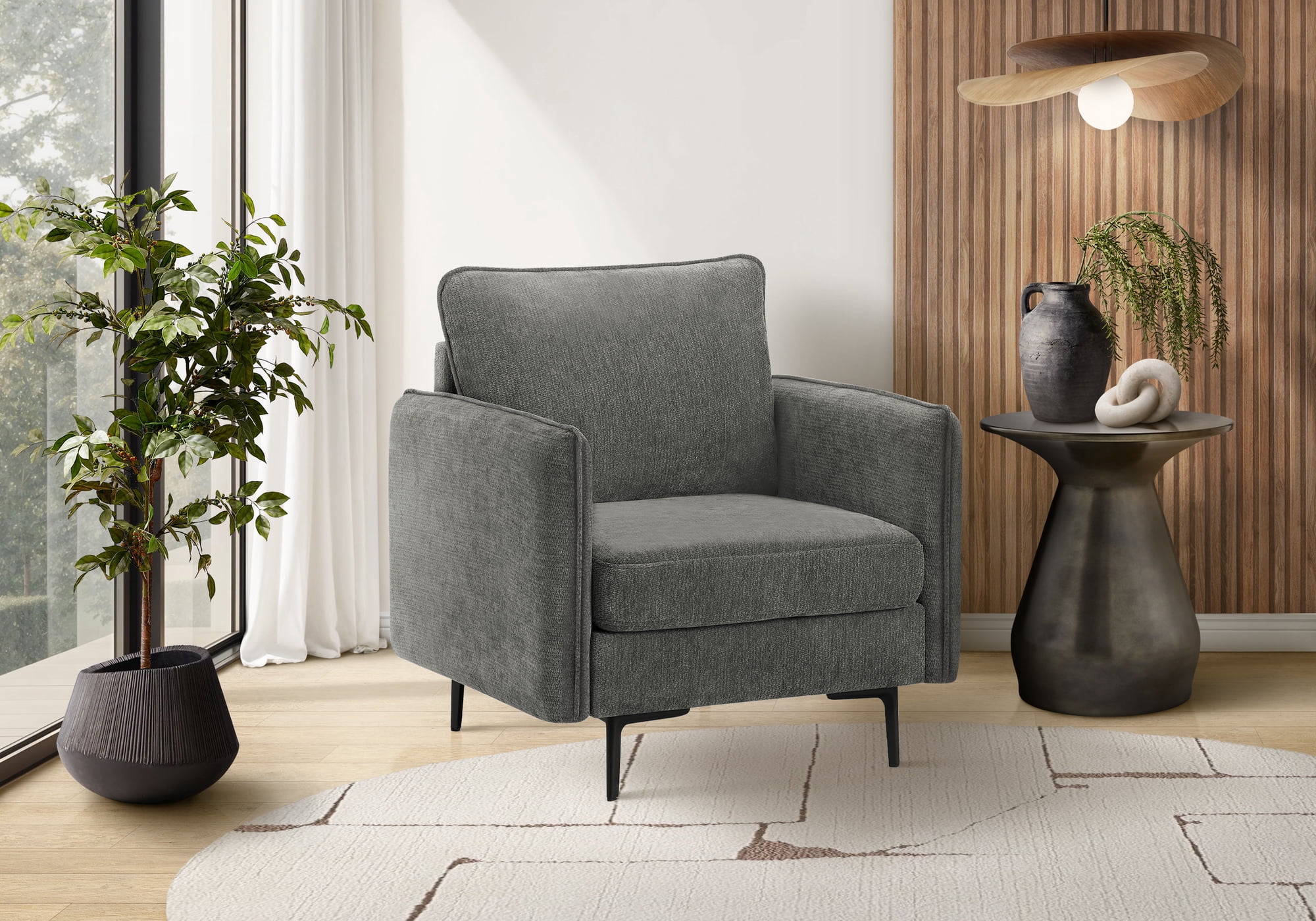 Monarch Specialties - 8K11C18 Chair, 32" Wide, Upholstered, Accent Chair, Dark Grey Fabric